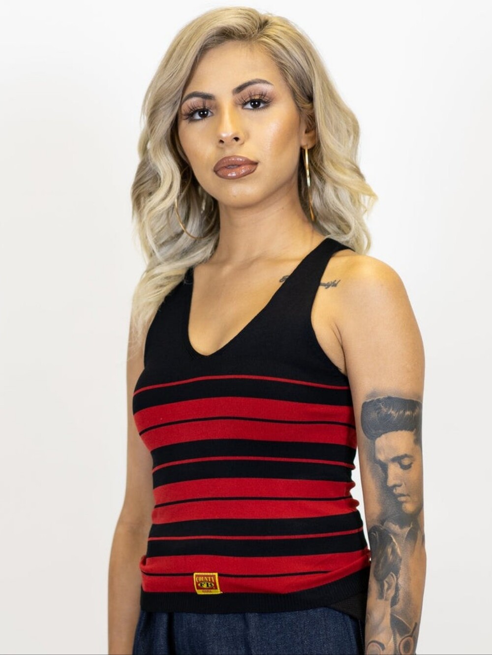 FB County Girl Women Charlie Brown Tank Top Black & Burgundy Size XL V-neck